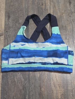 lululemon athletica Blue & Aqua Striped Cross-Back Sports Bra